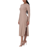 RINA WARM TAUPE TUNIC MIDI DRESS