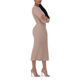 RINA WARM TAUPE TUNIC MIDI DRESS