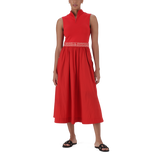 FARAH RED FIT & FLARE QUARTER ZIP DRESS