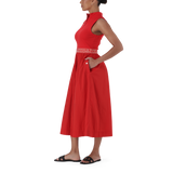 FARAH RED FIT & FLARE QUARTER ZIP DRESS