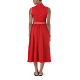 FARAH RED FIT & FLARE QUARTER ZIP DRESS