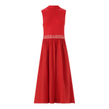 FARAH RED FIT & FLARE QUARTER ZIP DRESS