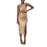 OPAL GOLD METALLIC BODYCON MIDI SKIRT