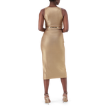 OPAL GOLD METALLIC BODYCON MIDI SKIRT