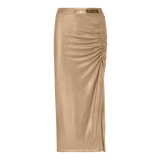 OPAL GOLD METALLIC BODYCON MIDI SKIRT