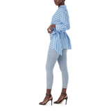 RIRI WHITE BLUE OVERSIZED WRAP SHIRT WITH TIE