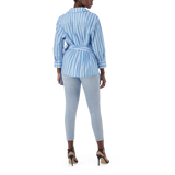 RIRI WHITE BLUE OVERSIZED WRAP SHIRT WITH TIE