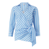 RIRI WHITE BLUE OVERSIZED WRAP SHIRT WITH TIE